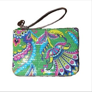 🍍Vera Bradley Sequin Emerald Paisley Wristlet